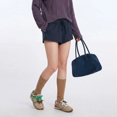High Waist Drawstring Plain Sweatshorts