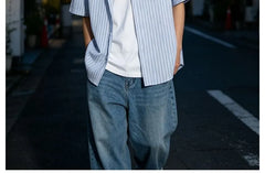 Oversized Striped Short-Sleeve Shirt with Pocket