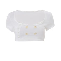 Short-Sleeve Scoop Neck Double Breasted Plain Crop Top