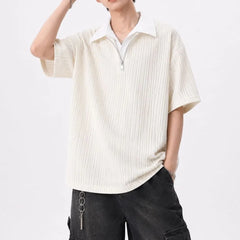 Mock Two-Piece Short-Sleeve Contrast Collar Half-Zip Polo Shirt