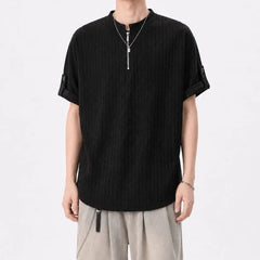 Short-Sleeve Plain Ribbed Half-Zip T-Shirt