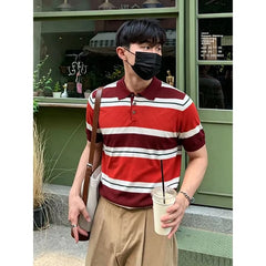 Short-Sleeve Striped Knit Polo Shirt