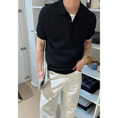 Short-Sleeve Plain Knit Polo Top