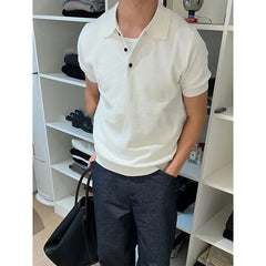 Short-Sleeve Plain Knit Polo Top