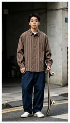 Button-Detail Striped Overfit Shirt