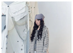 Oversized Striped Hooded Knit Cardigan