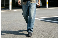 Washed Camouflage-Panel Straight-Cut Jeans