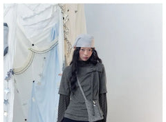 Mock Two-Piece High-Neck Top with Ribbon