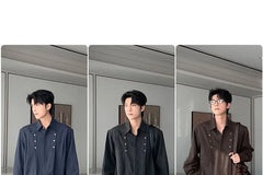 Long-Sleeve Buttoned Accent Plain Shirt