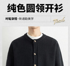 Crewneck Button-Up Plain Cardigan