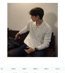 Long-Sleeve Cable Knit Plain Polo Shirt