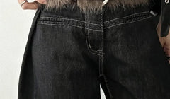 Faux Fur Trimmed Faux Leather Belt