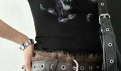 Faux Fur Trimmed Faux Leather Belt