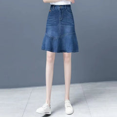 High Waist Denim A-Line Skirt