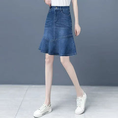 High Waist Denim A-Line Skirt