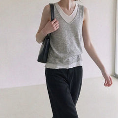 V-Neck Two Tone Layered Tank Top