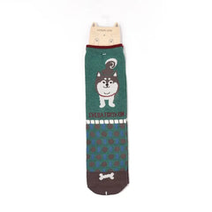 Shibajiri Kun Dog Print Socks Green