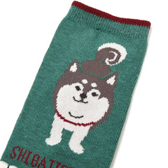 Shibajiri Kun Dog Print Socks Green