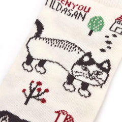 Matildasan Cat Print Socks Ivory