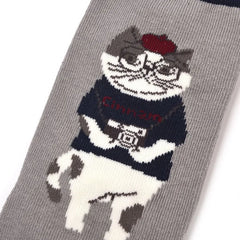 Cinnamon Cat Print Socks Gray