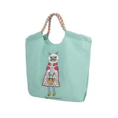 Parlor Suzurando Water Repellent Cat Embroidery Tote Bag M Size Mint