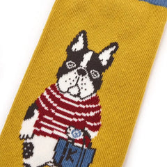 Animal Mode French Bulldog Pauro Dog Print Socks Mustard