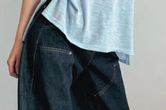 Short-Sleeve Round Neck Plain Slit T-Shirt