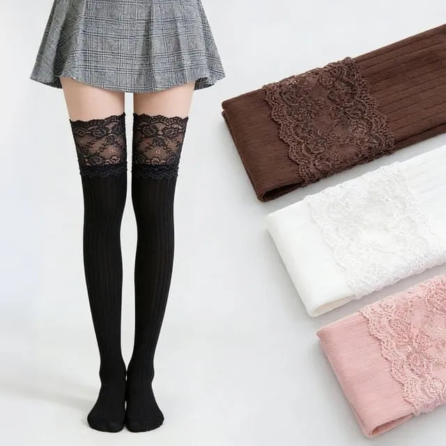 Lace Trim Over-the-Knee Socks