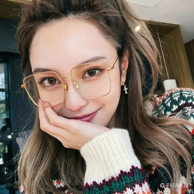 Oversized Square Metal Frame Eyeglasses
