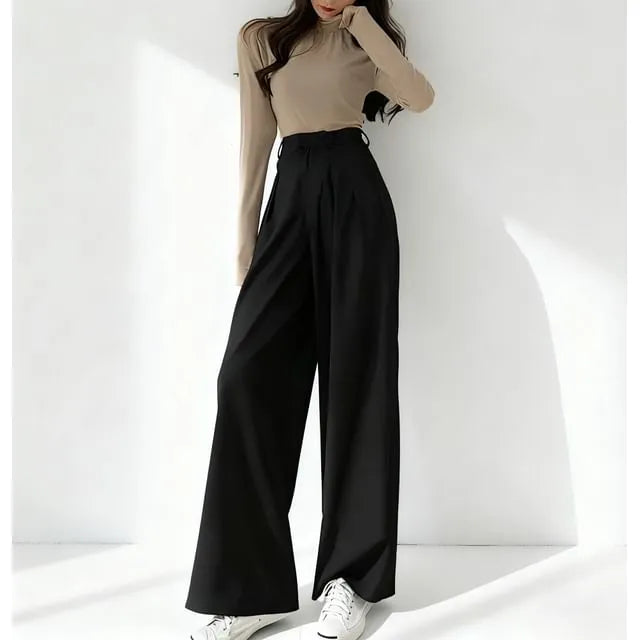 High Waist Plain Loose-Fit Wide-Leg Dress Pants