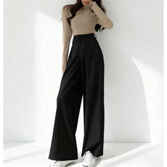 High Waist Plain Loose-Fit Wide-Leg Dress Pants