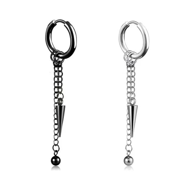 Unisex Stainless-Steel Chained Drop Earring