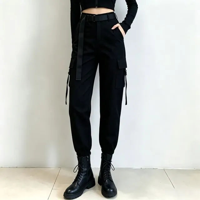 S - High Waist Plain Cargo Jogger Pants