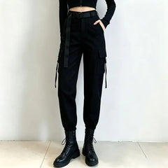 S - High Waist Plain Cargo Jogger Pants