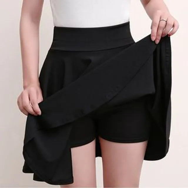 High Waist Plain Mini A-Line Skort