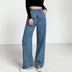 High-Waist Washed Loose Fit Jeans (unopened button holes)
