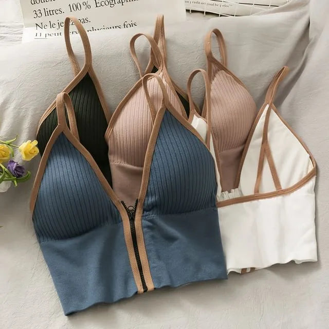 Contrast Trim Zip-Up Bustier Top