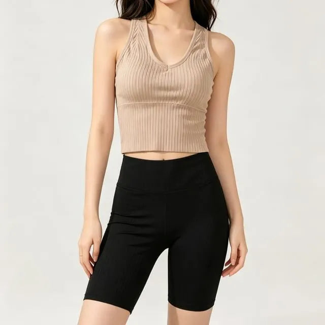V-Neck Plain Cropped Tank Top
