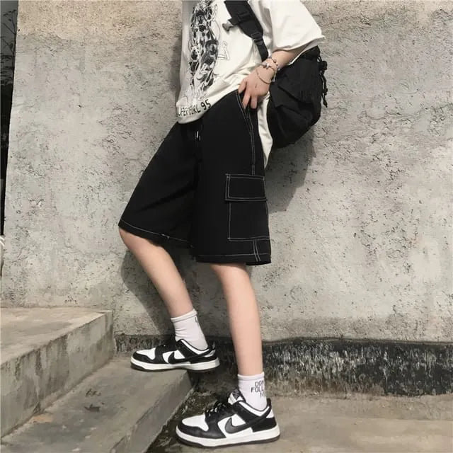 Drawstring-Waist Stitch-Trim Shorts