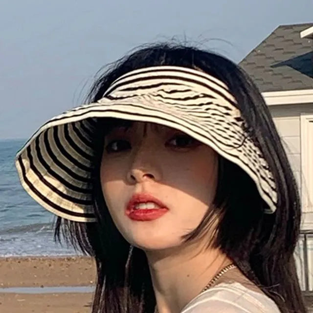 Striped Wide Brim Visor Hat