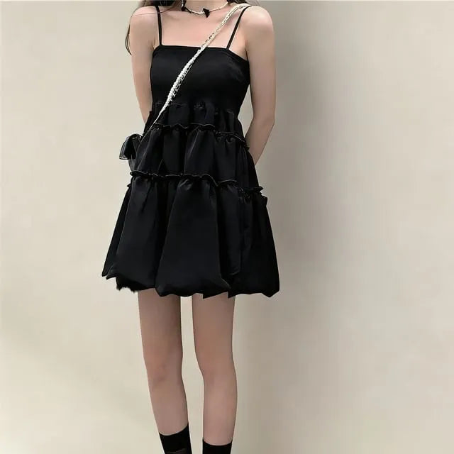 Spaghetti Strap Plain Mini A-line Dress