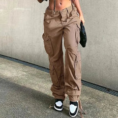Low Rise Plain Straight Leg Cargo Pants