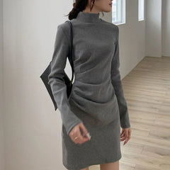 Long-Sleeve Mock-Neck Mini Sheath Dress