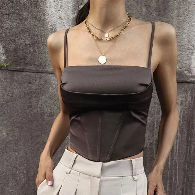 Square-Neck Plain Cropped Bustier Top