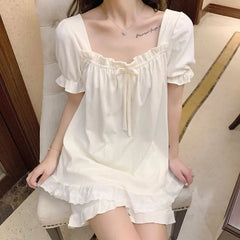 Pajama Set: Short-Sleeve Square Neck Lace Trim Top + Shorts