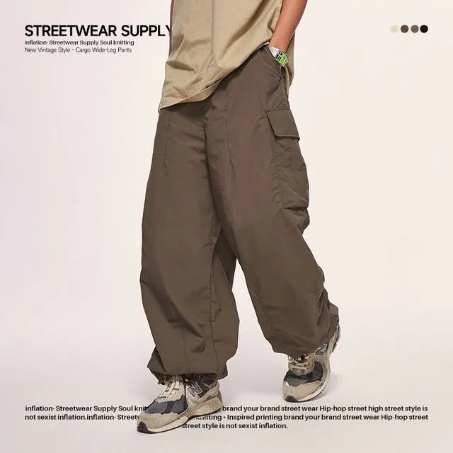 Unisex Outdoor Tie-Hem Wide-Leg Cargo Pants
