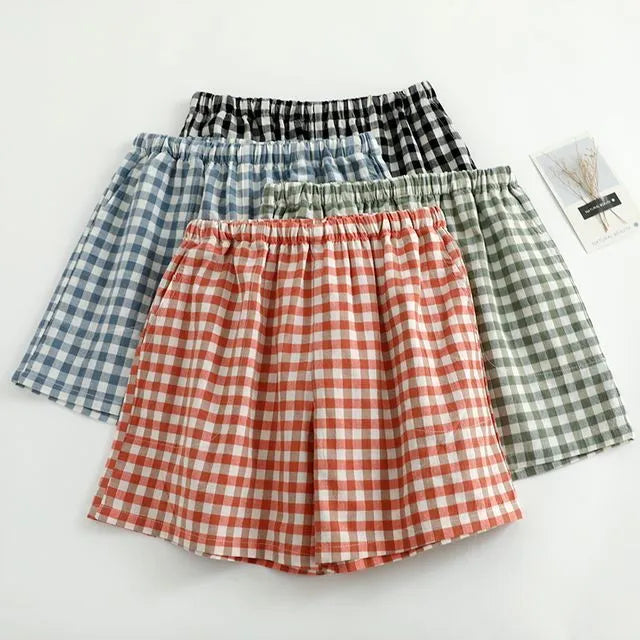 Couple Matching Gingham Drawstring Pajama Shorts (Various Designs)