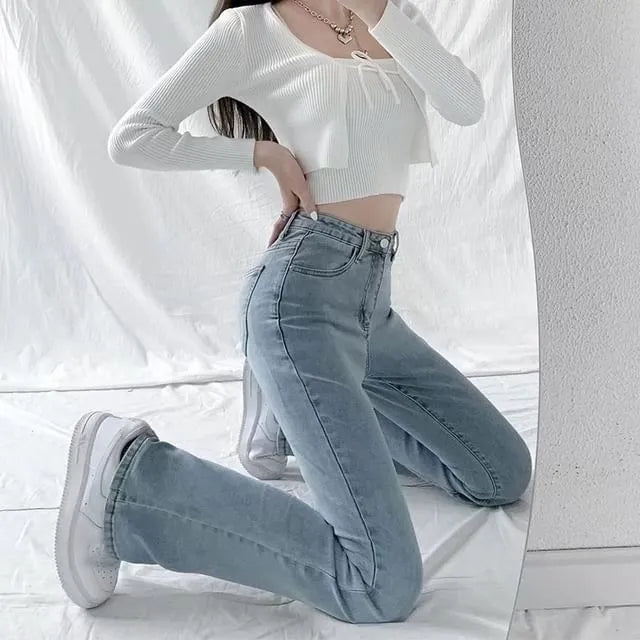 High Rise Washed Flared Jeans