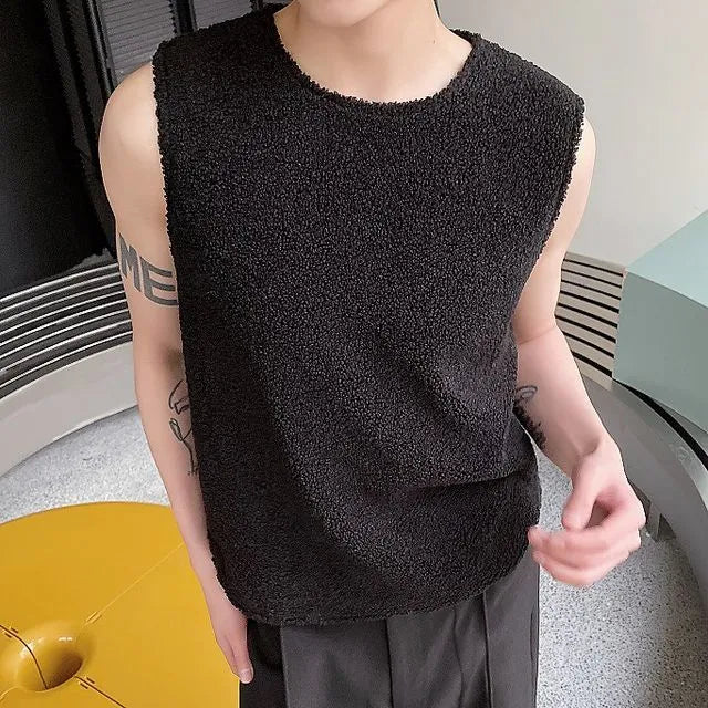 Round Neck Plain Fleece Tank Top