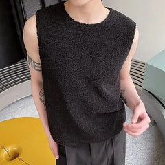 Round Neck Plain Fleece Tank Top
